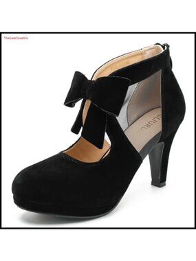 Platform Bow Pumps High Heel Dress Shoes Formal Mary Jane